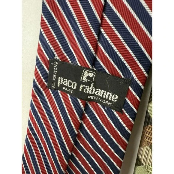 Lot 2 Designer Ties Paco Rabanne Paris Geoffrey Beene Silk Polyester - Picture 3 of 4